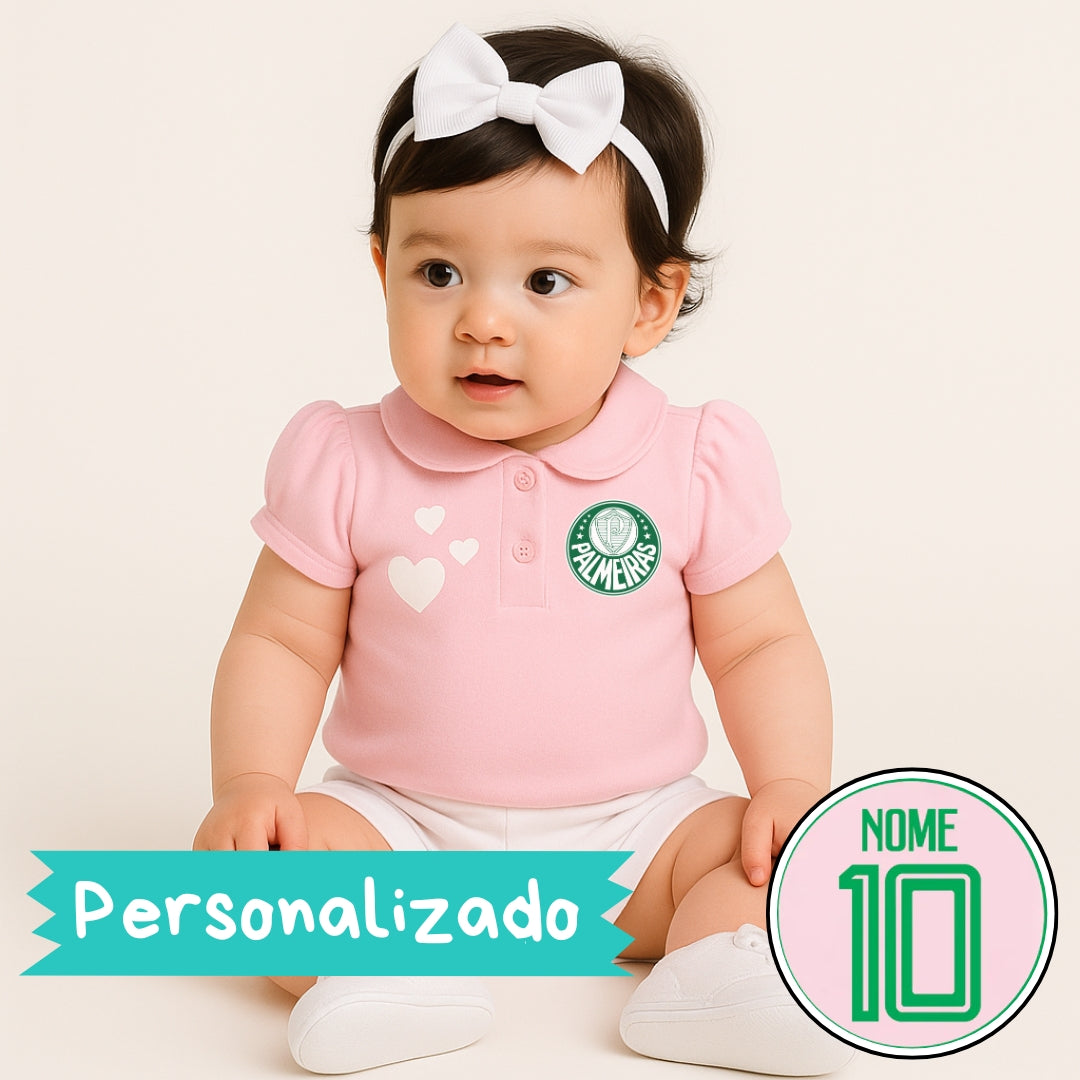 Kit Luxo Body Rosa Palmeiras Com Tênis, Shorts/Calça e Laço