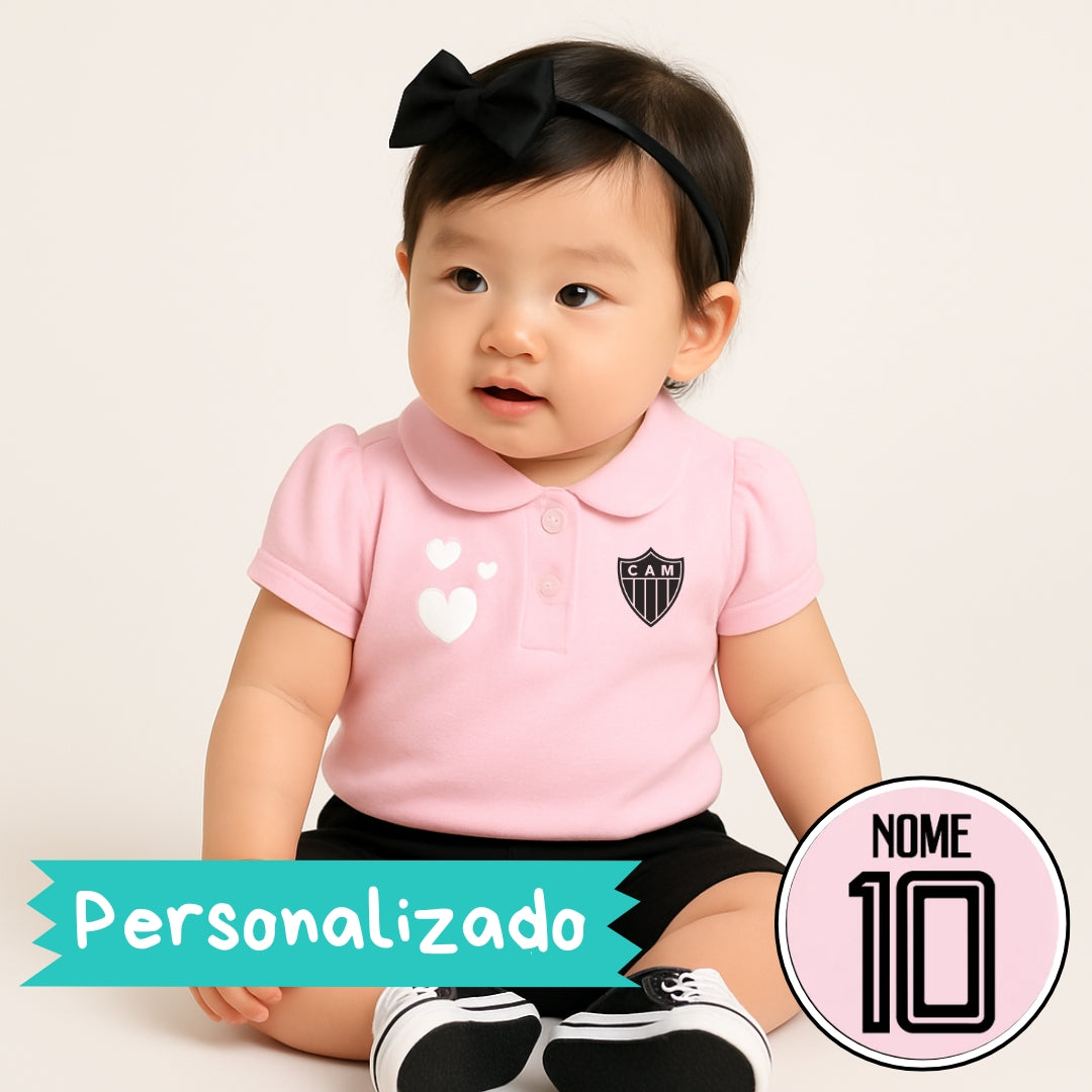 Kit Body Rosa Personalizado e Shorts/Calça do Atlético MG